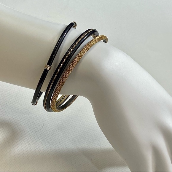 Three metal gold and black bangle bracelets - Picture 2 of 6